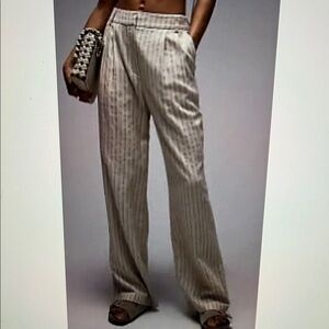 NWT Zara Beige Pinstripe Wide-Leg Pants LINEN LIKE